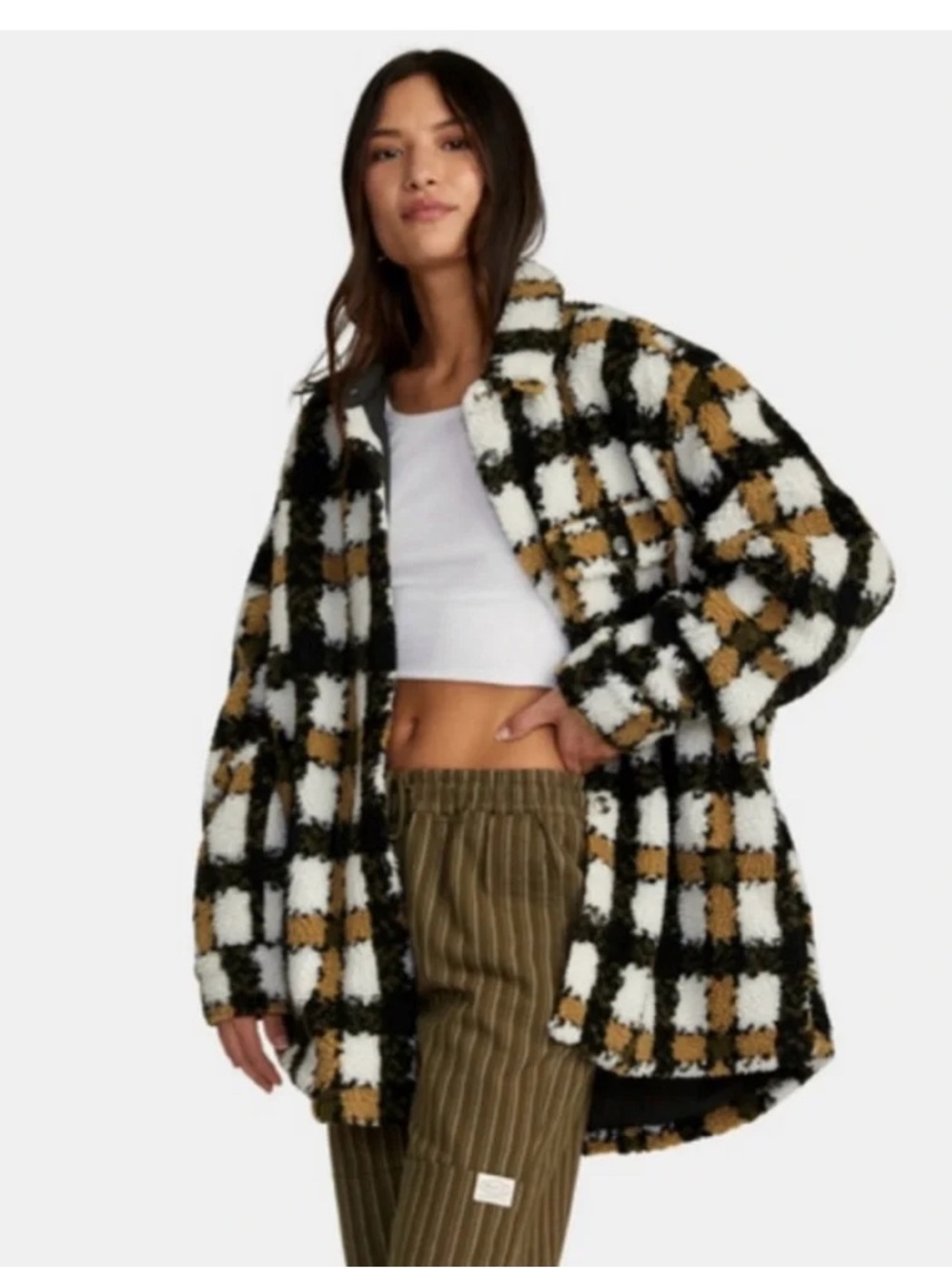 RVCA Plaid Birdie Faux Fur/Sherpa Shacket Jacket